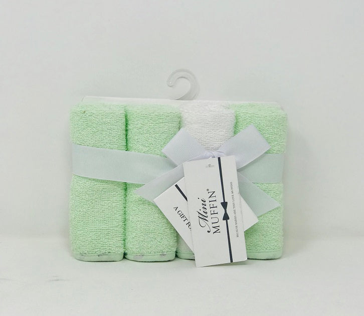 4 Pack WashCloths Green & White C/P 36