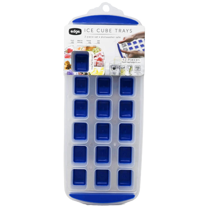 Edge 2pk Silicone Ice Cube Tray Standard Square Blue C/P 12