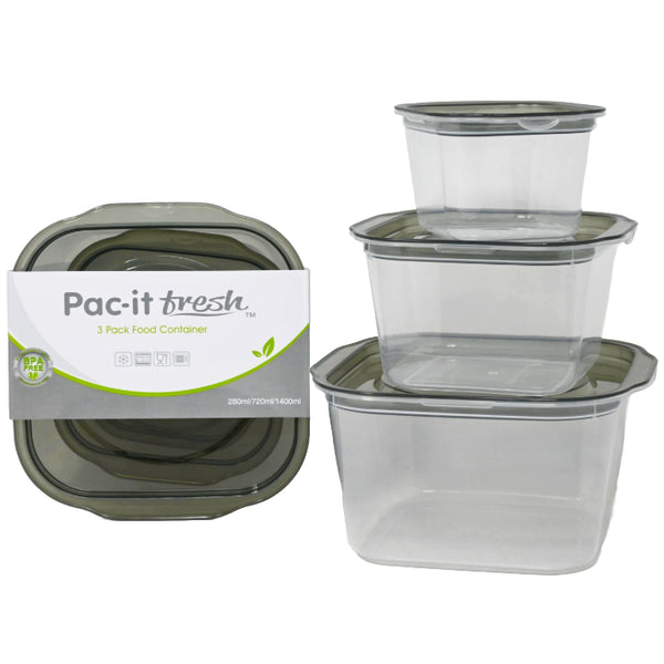3pc SQUARE FOOD CONTAINER SET PAC-IT FRESH C/P 48