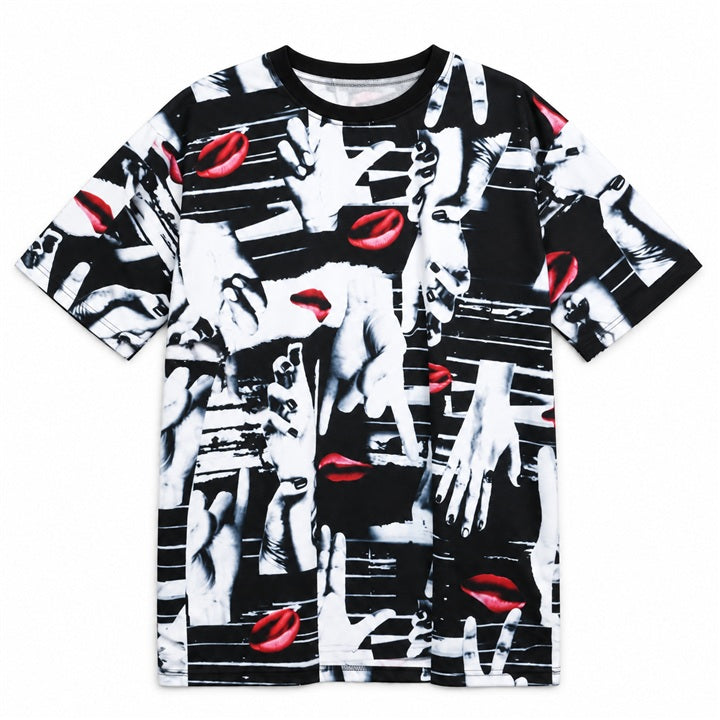Blk Wht SS Hands Lips Tee C/P 60 Drill Clothing Co.