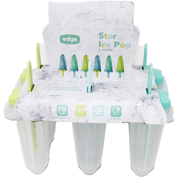 6pc STAR SHAPED POPSICLE MOLD GRN/BLUE/TURQUUOISE C/P 60