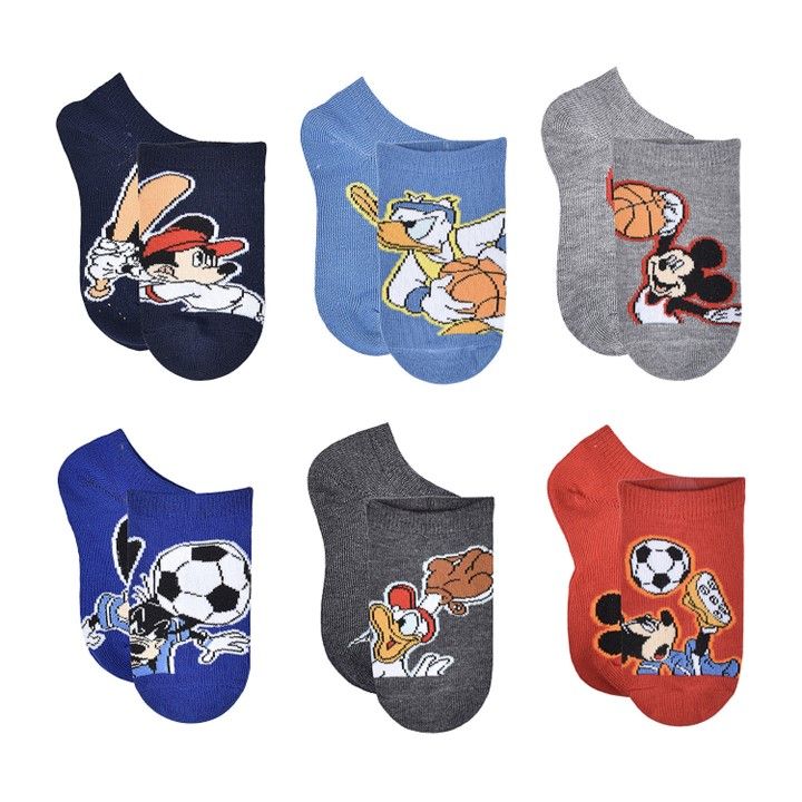 6pk MICKEY MOUSE ALL STAR NS SOCKS SIZE 6-8 C/P 60