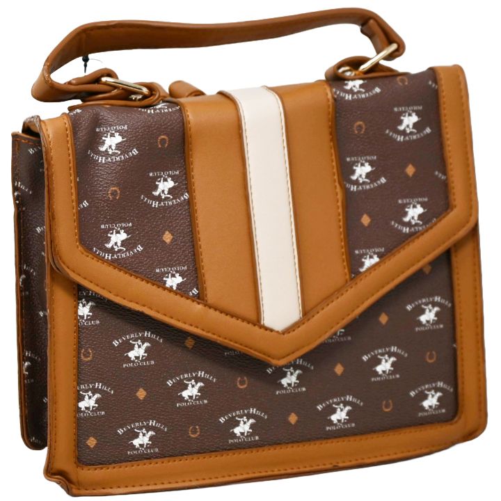 BHPC BROWN FASHION FLAP OVER HANDBAG W/HANDLE & BACK ZIPPER C/P 12
