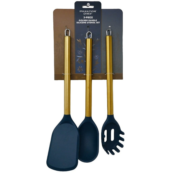3pc Nvy Gld Turner Pasta Server Spoon Set C/P 12 Phantom Chef