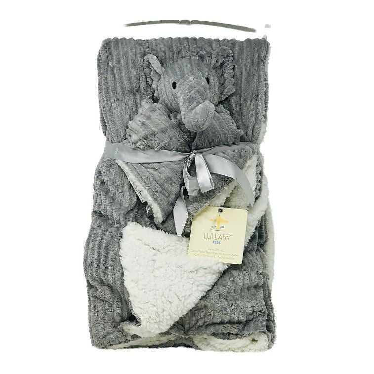 GREY BABY BLANKET W/BLANKIE C/P 24