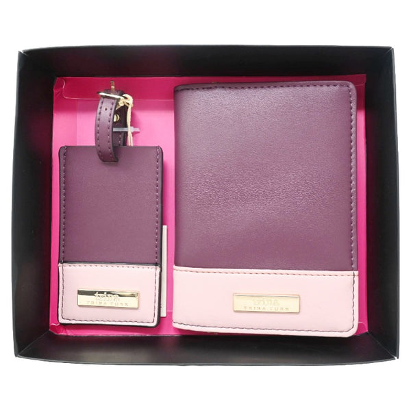 BORDEAUX PASSPORT HOLDER/LUGGAGE TAG TRAVEL GIFT SET TRINA TURK C/P 40
