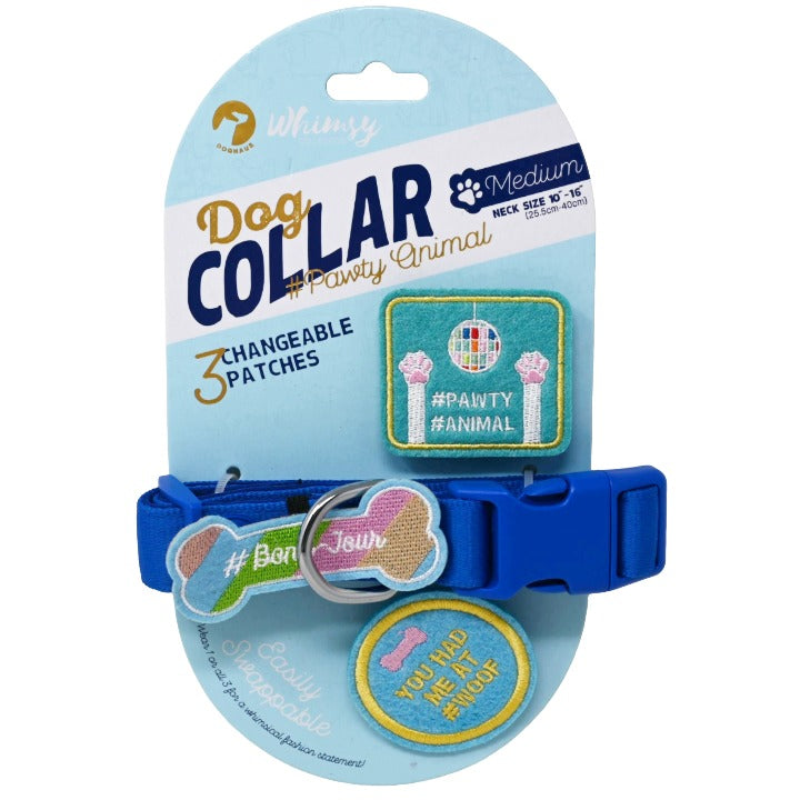 DOG COLLAR W/3PK PATCHES BLUE C/P 48 DOGHAUS