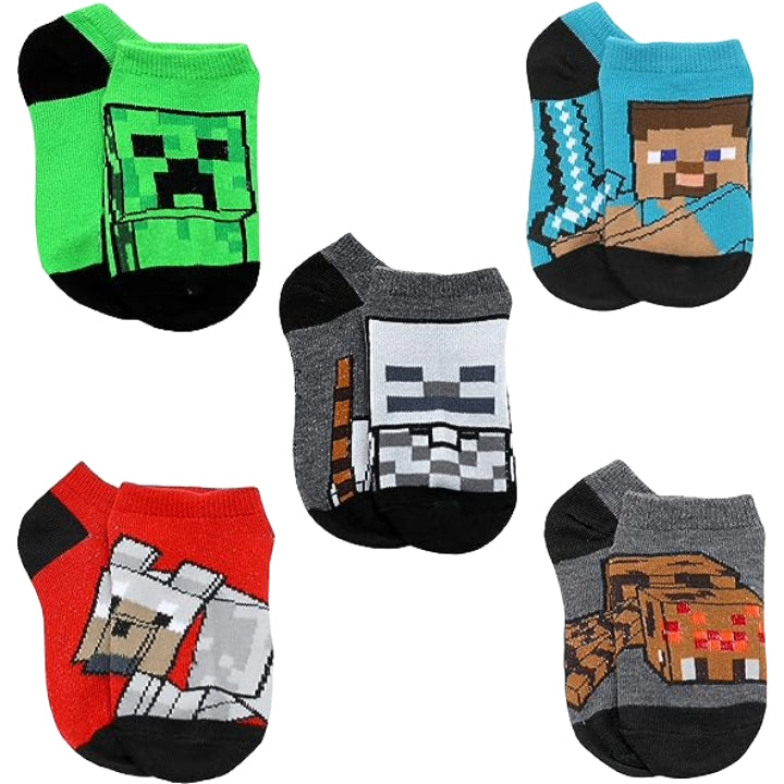 5pk MINECRAFT SPIDER HUNT NS SOCKS SIZE 6-8 C/P 60