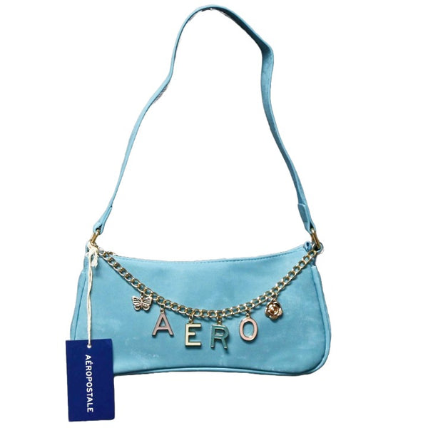 AEROPOSTALE BLUE BAGUETTE HANDBAG wHANGING CHARMS C/P 24