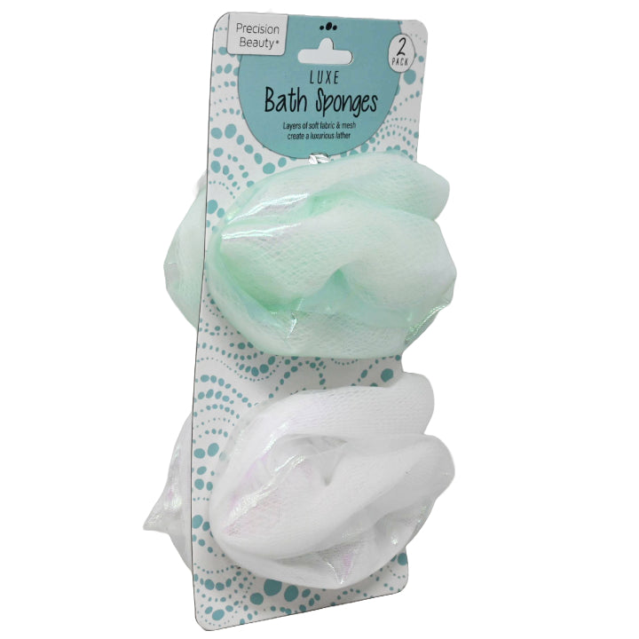 2pc GREEN/WHT LUXE BATH SPONGE C/P 18