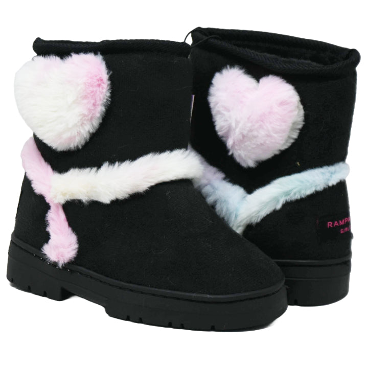 BLK BEBE GIRLS MICROSUEDE WINTER BOOTS W/FUR HEART 7-ASST SIZE 11-4 C/P 12