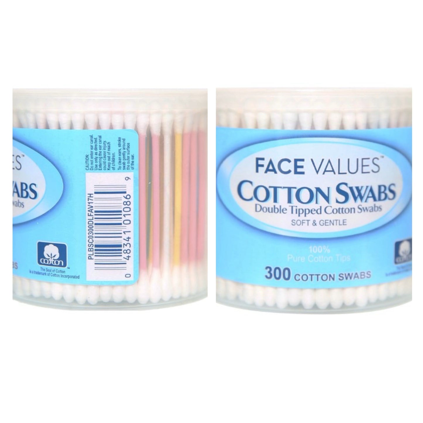 300ct Cotton Swabs Tub Asst Color C/P 36 Face Values
