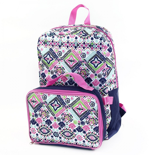 TRIBAL FLORAL PRINT BACKPACK W/LUNCH C/P 6