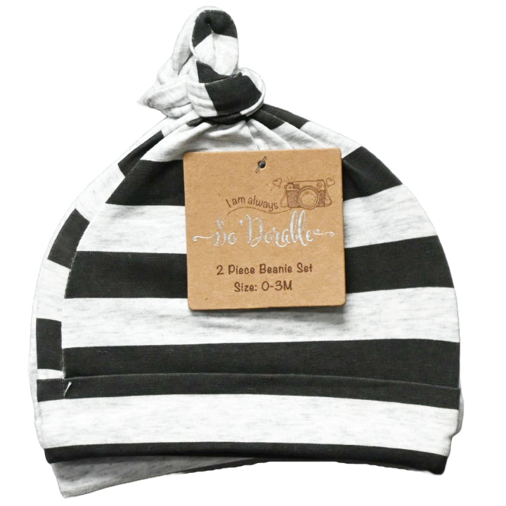Sodorable 2 PC KNOT HATS - IVORY WITH GRAY STRIPES 0-3 M C/P 36