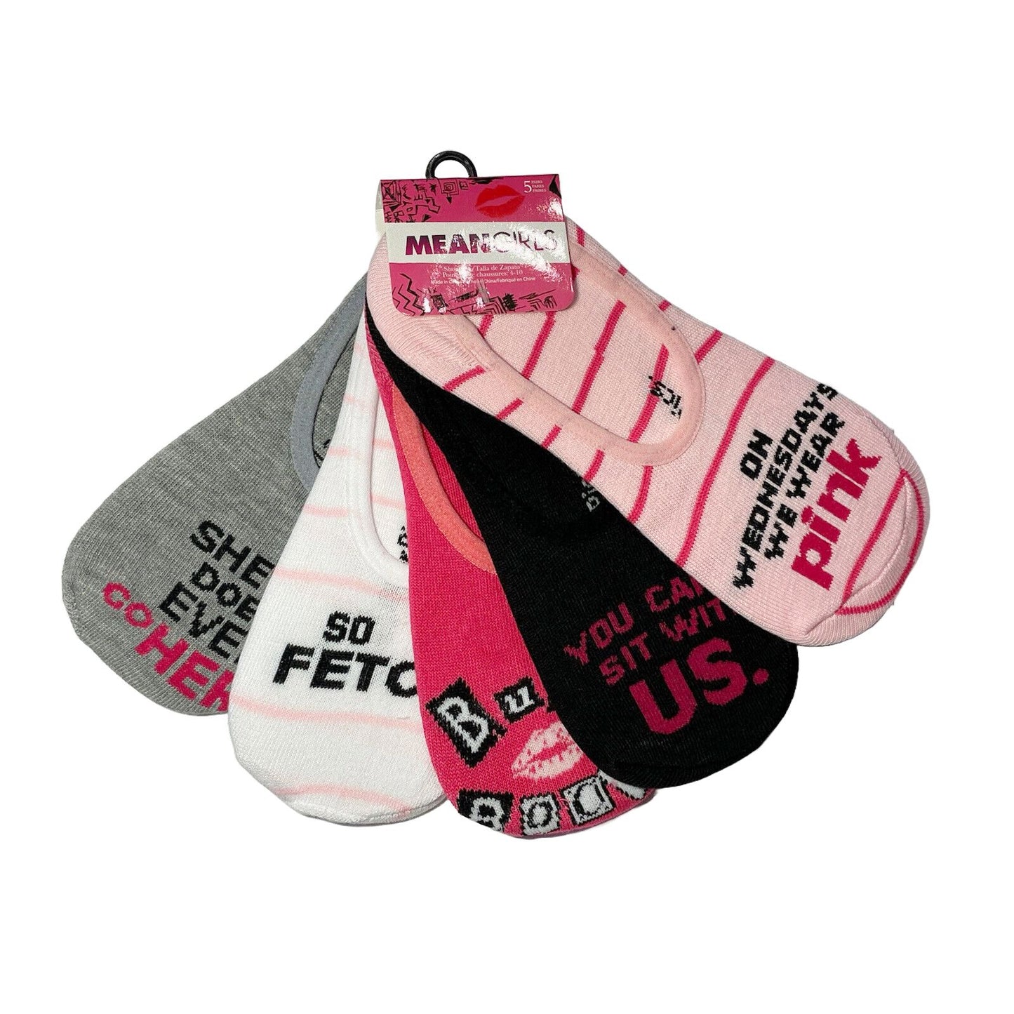 5pk MEAN GIRLS WE WEAR PINK SOCKS SIZE 9-11 C/P 60