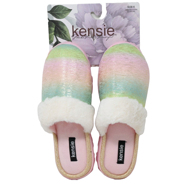 S-XL WOMEN LT. PINK OMBRE SLIPPER W/FOIL PRINT & FAUX COLLAR KENSIE C/P 18