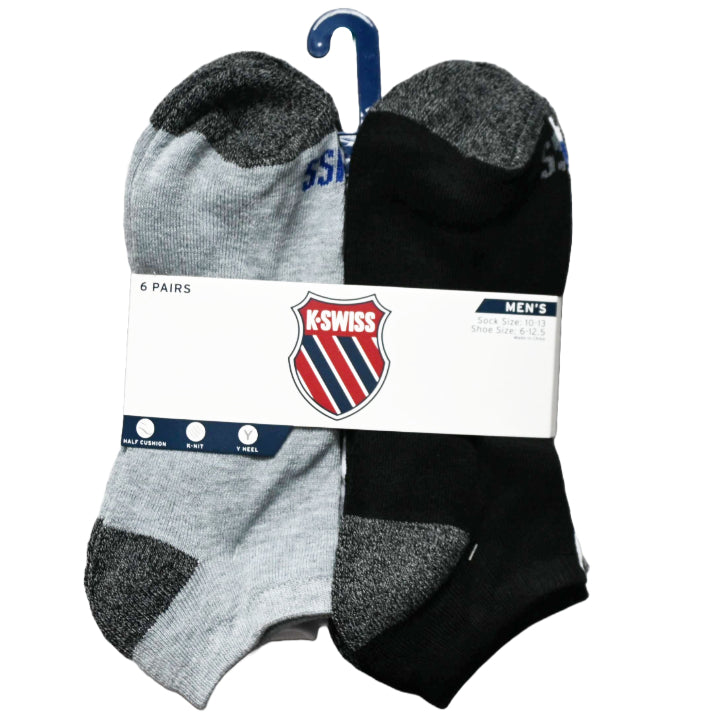 6pk K-SWISS MEN HF CSH LOW CUT MARLED SOCKS C/P 36