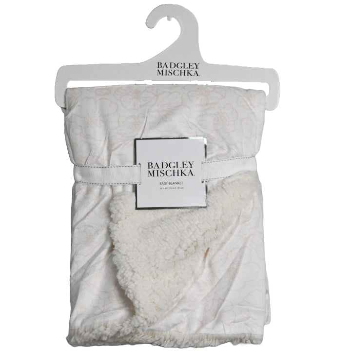 1PK Pink Floral On White Mink & Sherpa Blanket Badgley Mischka C/P 48