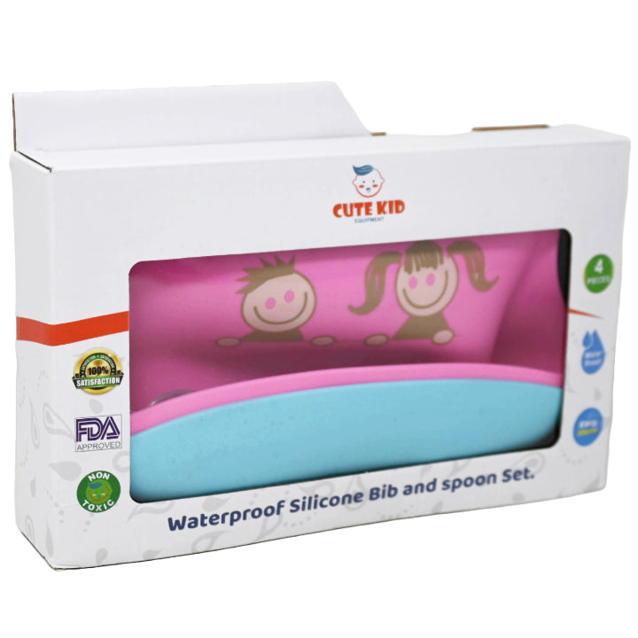 4pc WATERPROOF SILICONE BIB & SPOON SET C/P 39