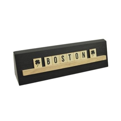 8x2 BOSTON Print Puzzle Piece BlK Wedge Wood Stand Tabletop C/P 24
