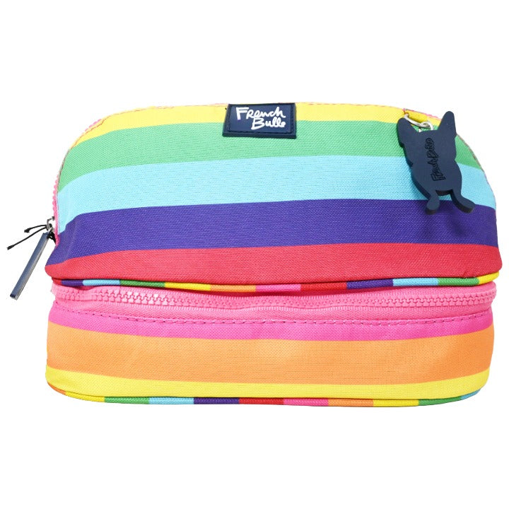 *OUTSIDE CA* RAINBOW STRIPES PRINT COSMETIC BAG W/BOTTOM COMPARTMENT FRENCH BULL C/P 40
