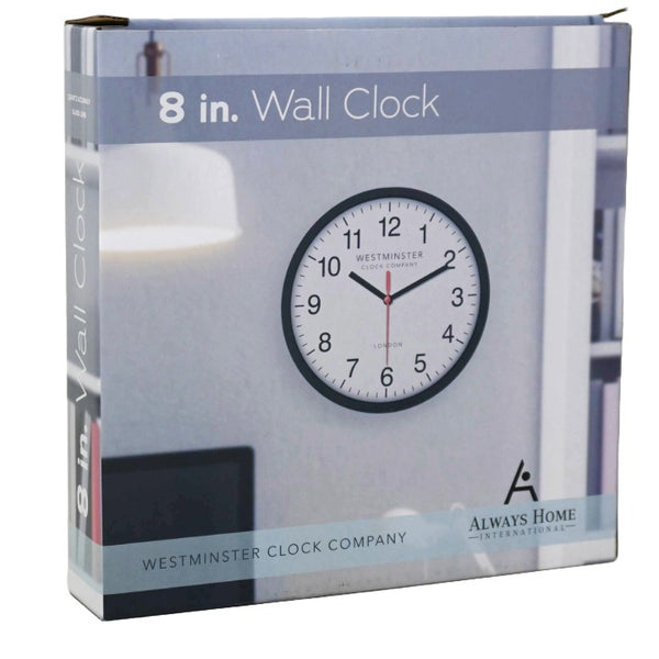 8" BLACK QUARTZ WALL CLOCK C/P 56