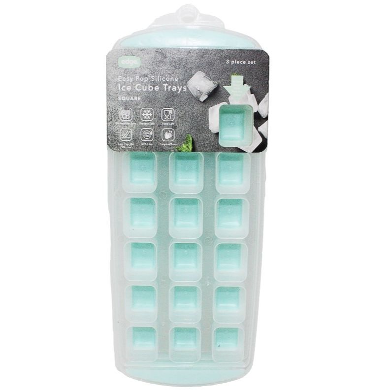 3pk MINT SQR. SILICONE ICE CUBE MOLD C/P 12