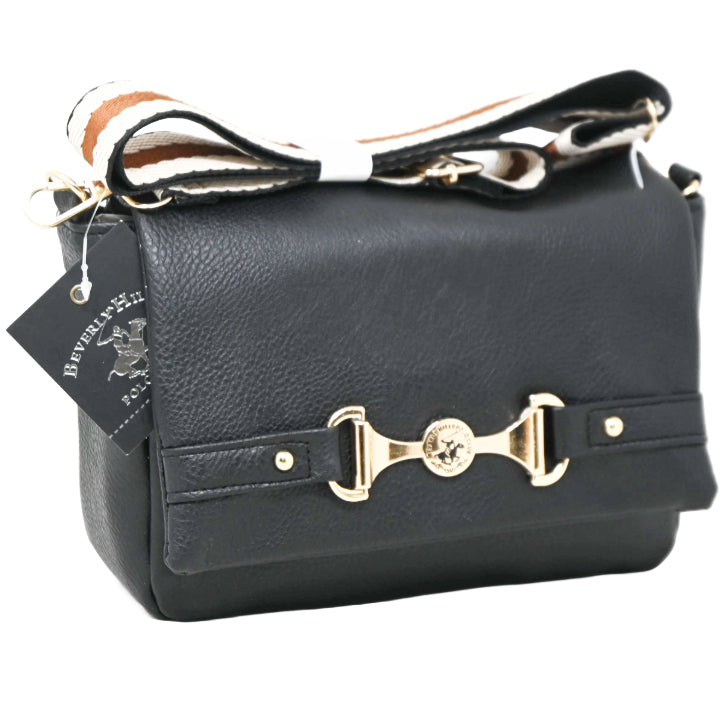 BHPC BLK FASHION HANDBAG W/FLAP OVER & ADJUSTABLE SHOULDER STRAP C/P 24