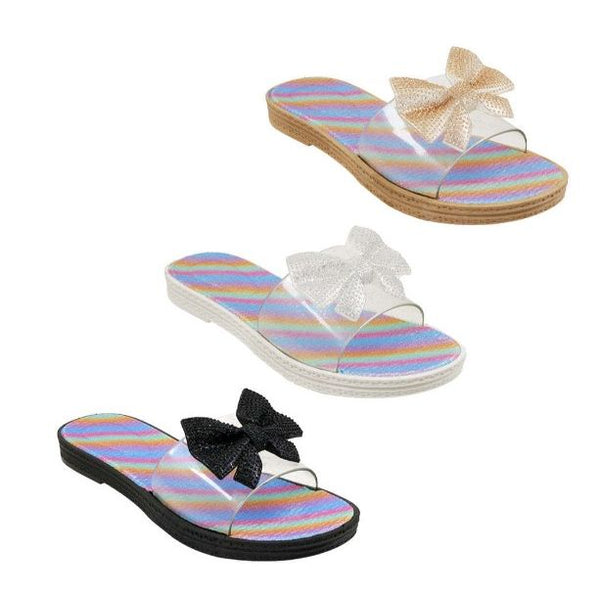*OUTSIDE OF CA* WOMEN RAINBOW GLITTER SLIDE SANDAL W/BUTTERFLY 3-ASST COLORS/5-ASST SIZE C/P 30