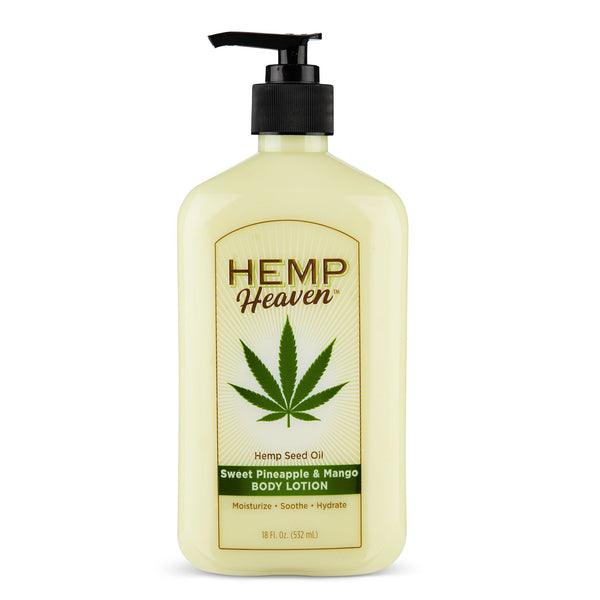 18oz HEMP HEAVEN SWEET PINEAPPLE & MANGO LOTION WITH PUMP AND PLASTIC WRAP C/P 12