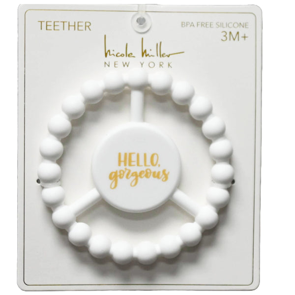 1pc Silicone Peace Teether - White "Hello Gorgeous" C/P 100