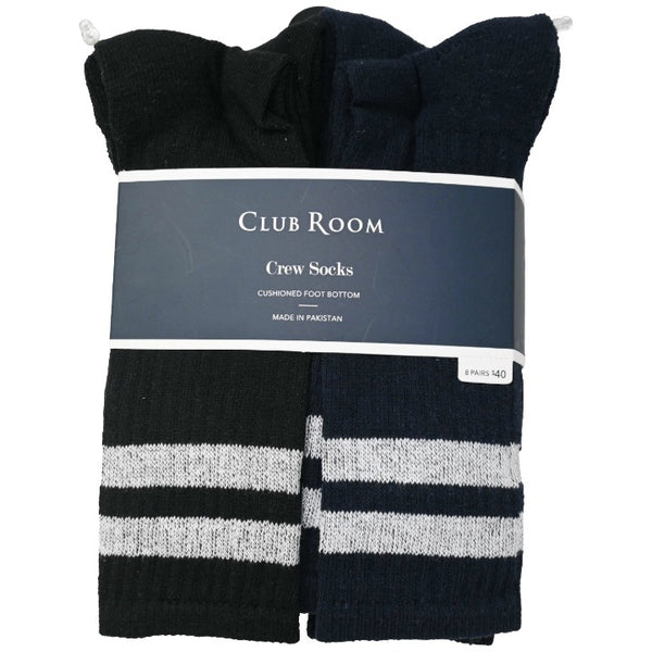 *NO USA* Mens 10-13 Black 8pk CLUB ROOM 1/2 CUSHION MULTI CREW SOCKS C/P 15