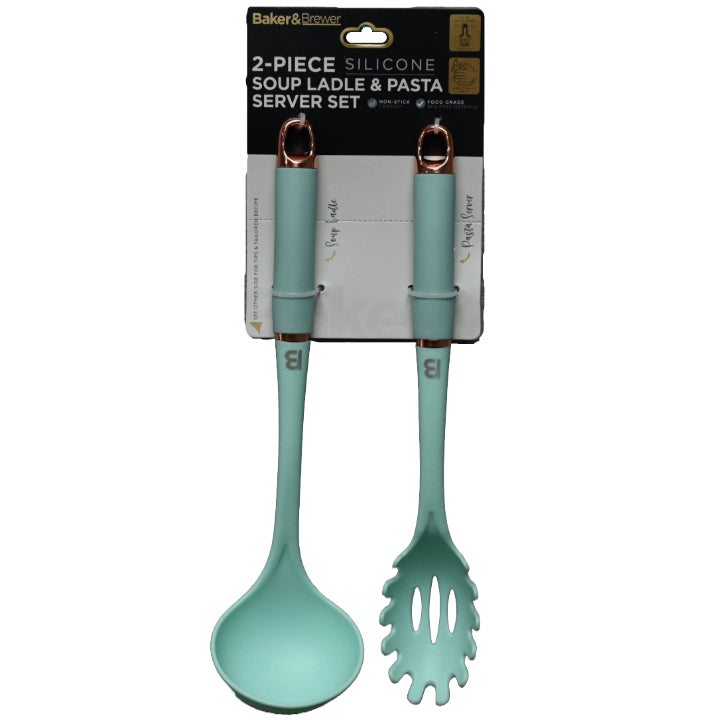 2pk BLUE PASTA SERVER & SOUP LADLE UTENSIL SET C/P 48