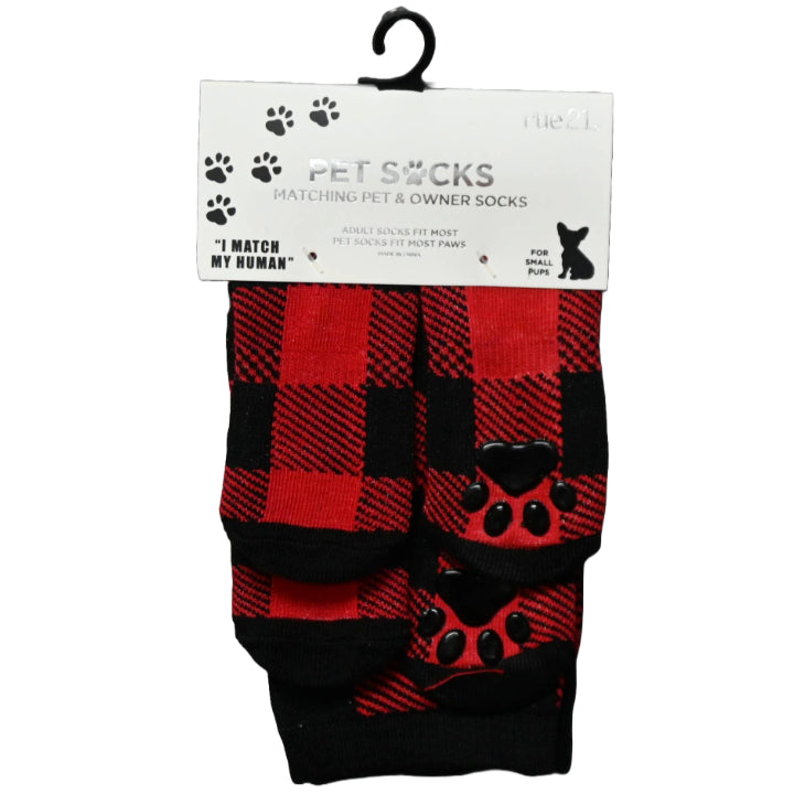 2PK PET AND PEOPLE RED PLAIDS MATCHING SOCKS SETS C/P 36