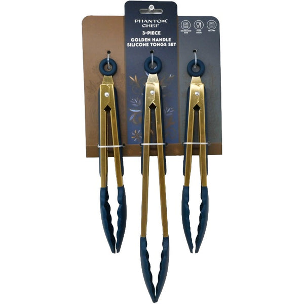 3pc Gld Nvy Tong Set C/P 12 Phantom Chef