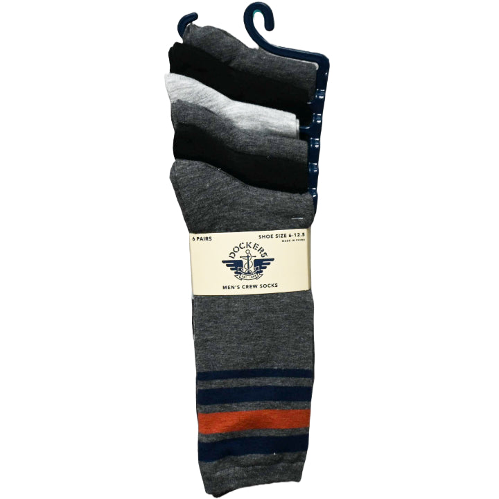 6pk GREY FLAT KNIT PATTERNED CREW SOCKS SIZE 10-13 C/P 36