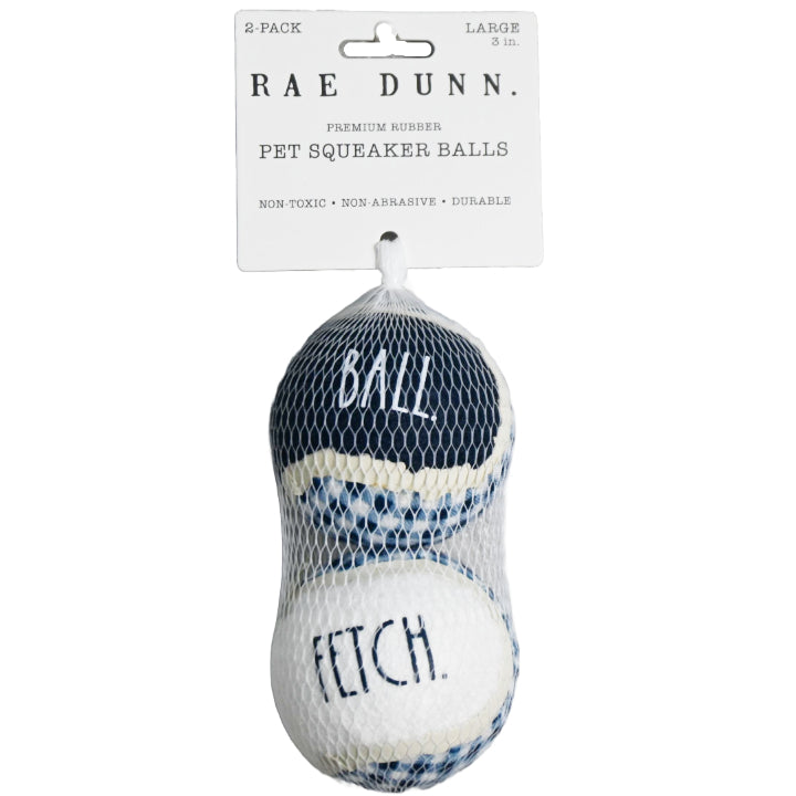 2pk 3" NAVY BUFFALO PLAID SQUEAKER TENNIS BALL PET TOY RAE DUNN C/P 48