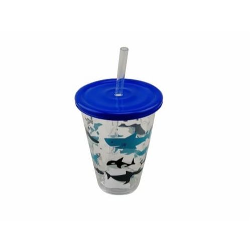 12oz Kids Sharks Hammered Fiesta Tumbler wLid & straw C/P 6