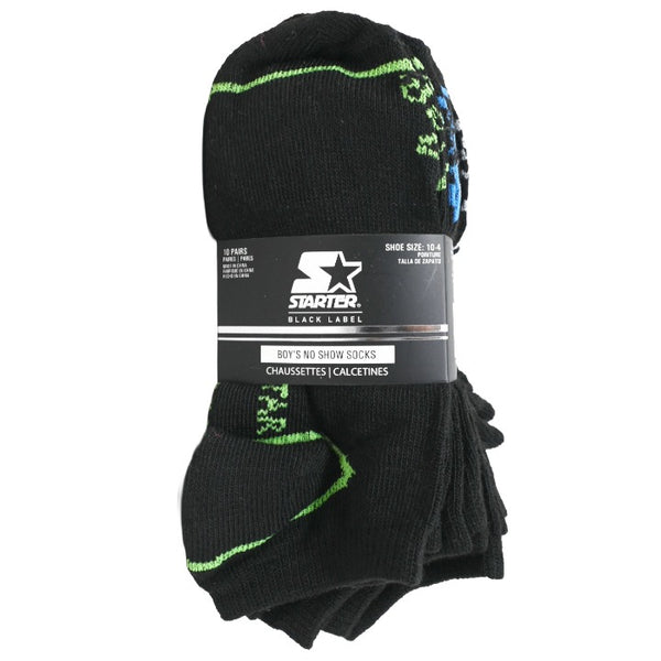 10pk Boys 6-8 Blk No Show Socks C/P 60 STARTER