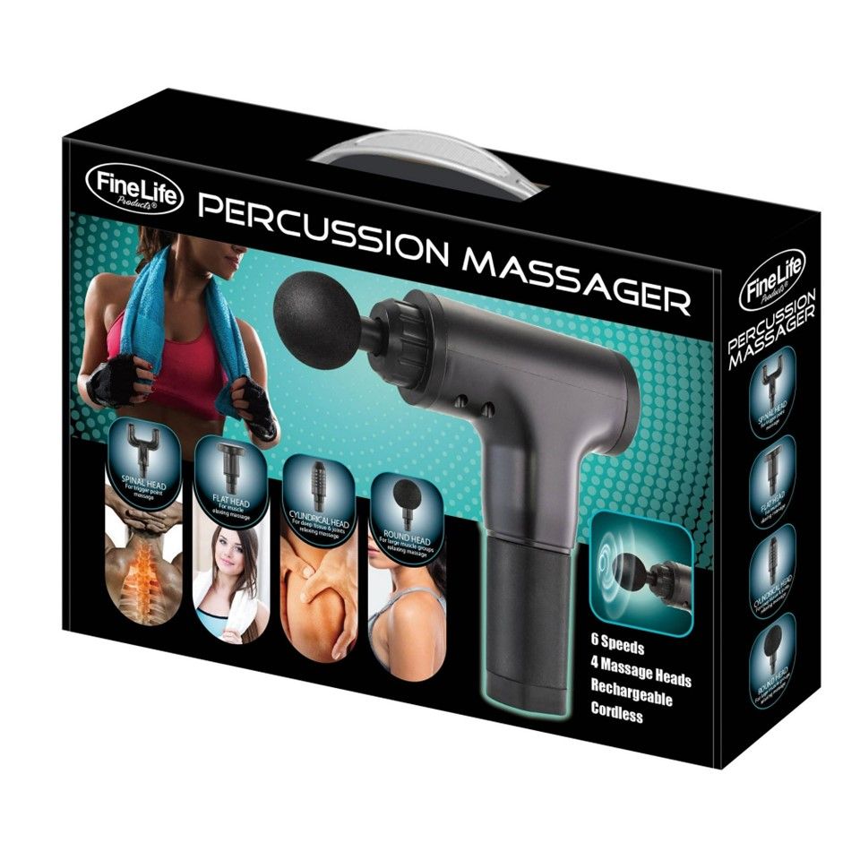 6-SPEEDS BLACK PERCUSSION MASSAGER W/4 HEADS C/P 6