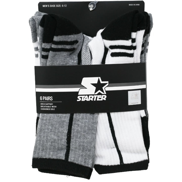 6pk Mens G/W/B Asst Athl Stadium Crew Socks C/P 24 STARTER