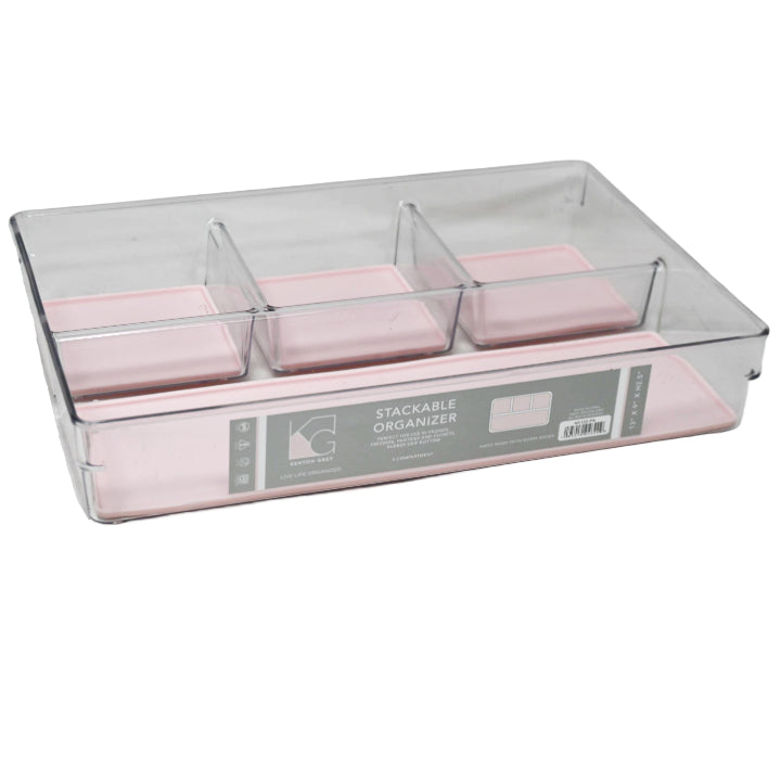 4sect Pink Plstc Storage Organizer wNon-Slip Bottom C/P 12