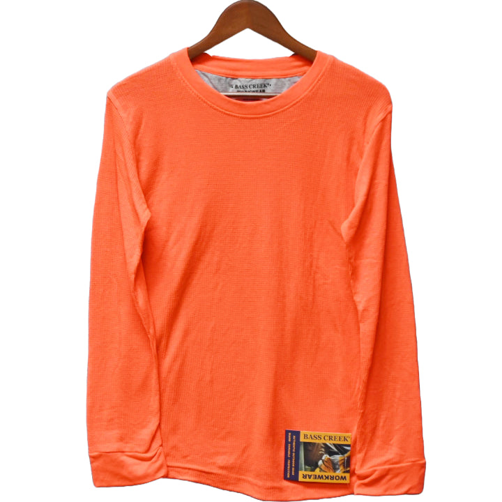 M-XXL MEN NEON ORANGE LONG SLEEVE THERMAL CREW SHIRT -BASS CREEK OUTFITTERS C/P 12