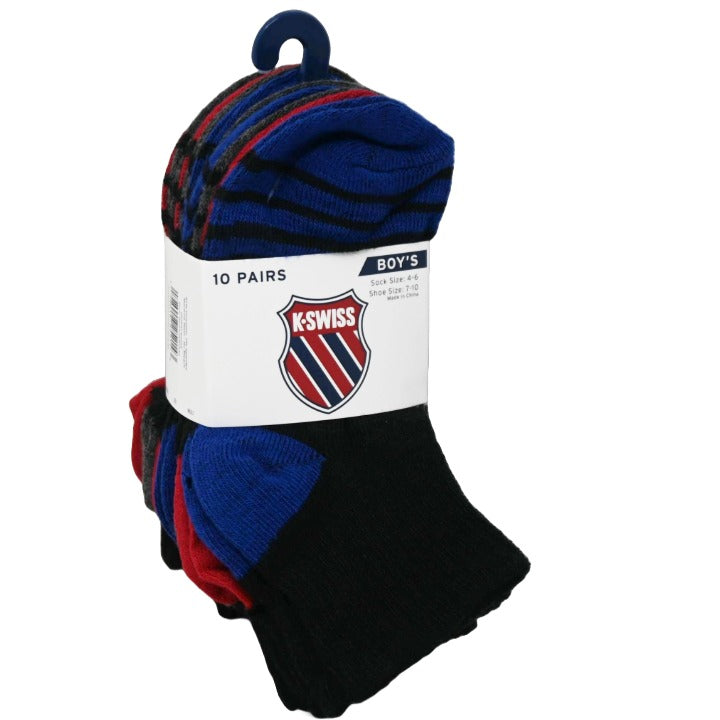 K-SWISS 10PK 4-6 BOYS QTR STRIPE SOCKS C/P 36