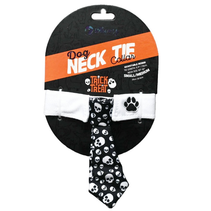 BLK/WHT WHIMSY NECK TIE DOG COLLAR WITH GHOST & BATS PRINT DOGHAUS C/P 48