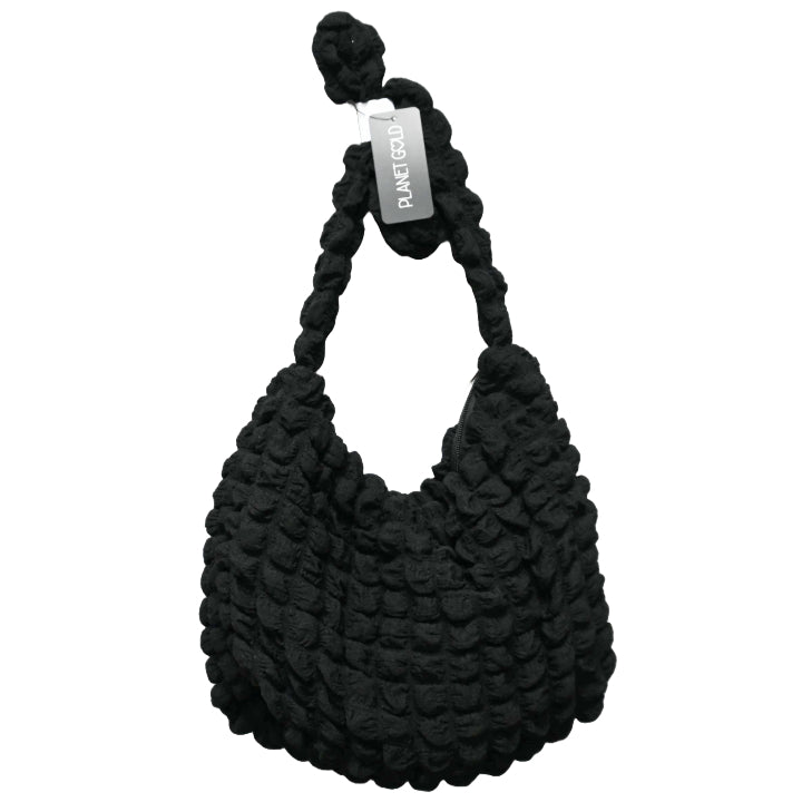 BLACK QUILTED HOBO HANDBAG W/TOP ZIPPER C/P 12