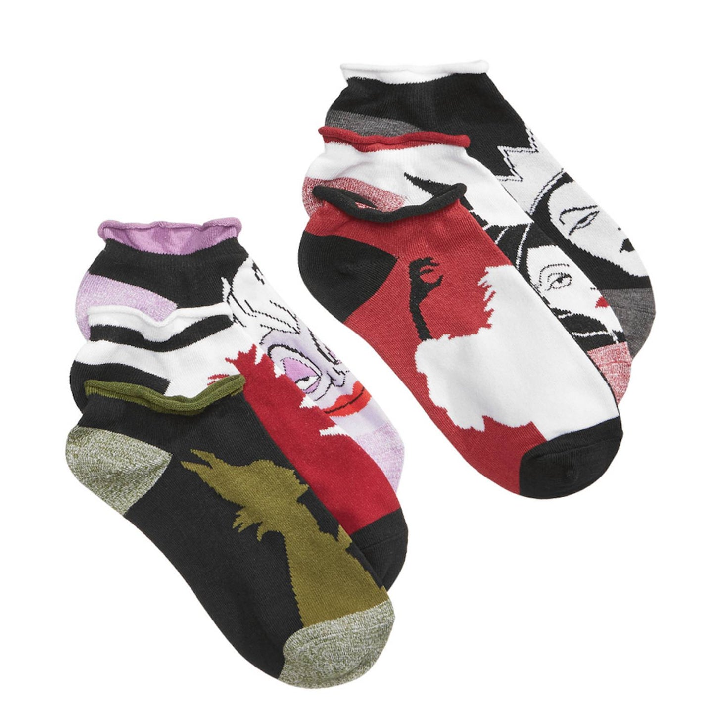 6pk WOMEN DISNEY VILLAIN MARL KNIT NS SOCKS SIZE 9-11 C/P 60