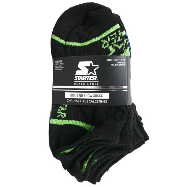 10pk Boys 4-6 Blk No Show Socks C/P 60 STARTER
