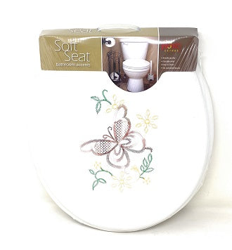 SOFT TOILET SEAT WHITE W/EMBROIDERED BUTTERFLY ON COVER C/P 12