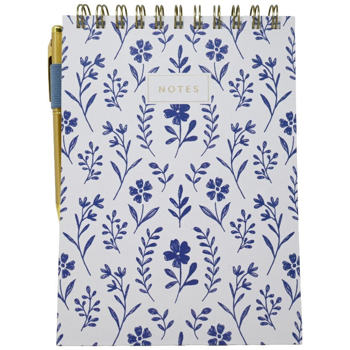 Blue Floral Spiral Notebook with Pen C/P 36 Gooseberry Moon